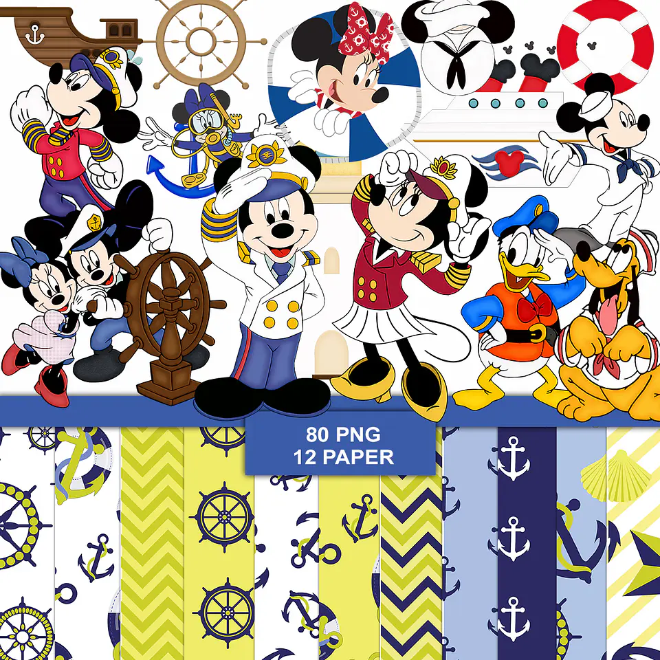 Kit digital mickey marinheiro png clipart, papel digital 1