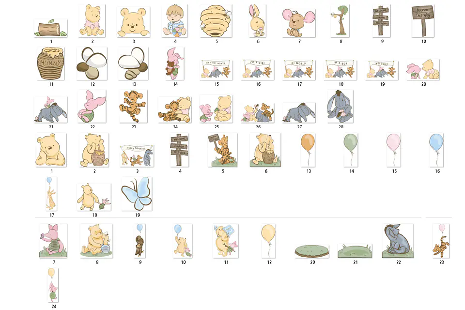 Kit digital pooh classico png clipart, papel digital 2