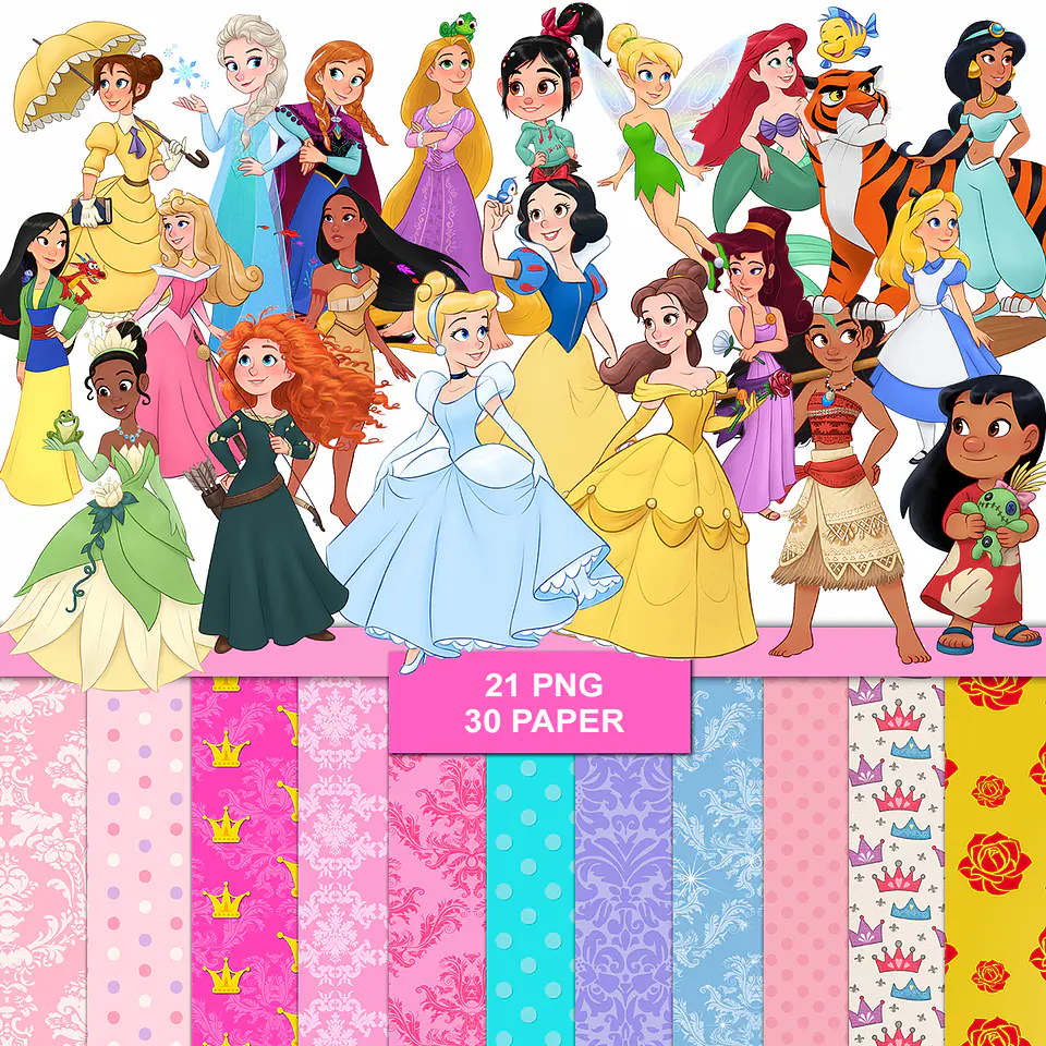 Kit digital princesa kawaii png clipart, papel digital 1