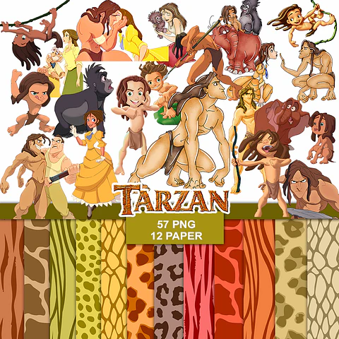 Kit digital tarzan png clipart, papel digital