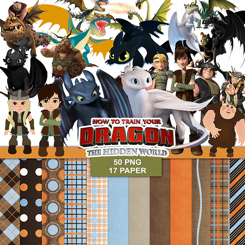 Kit digital como treinar seu dragão png clipart, papel digital
