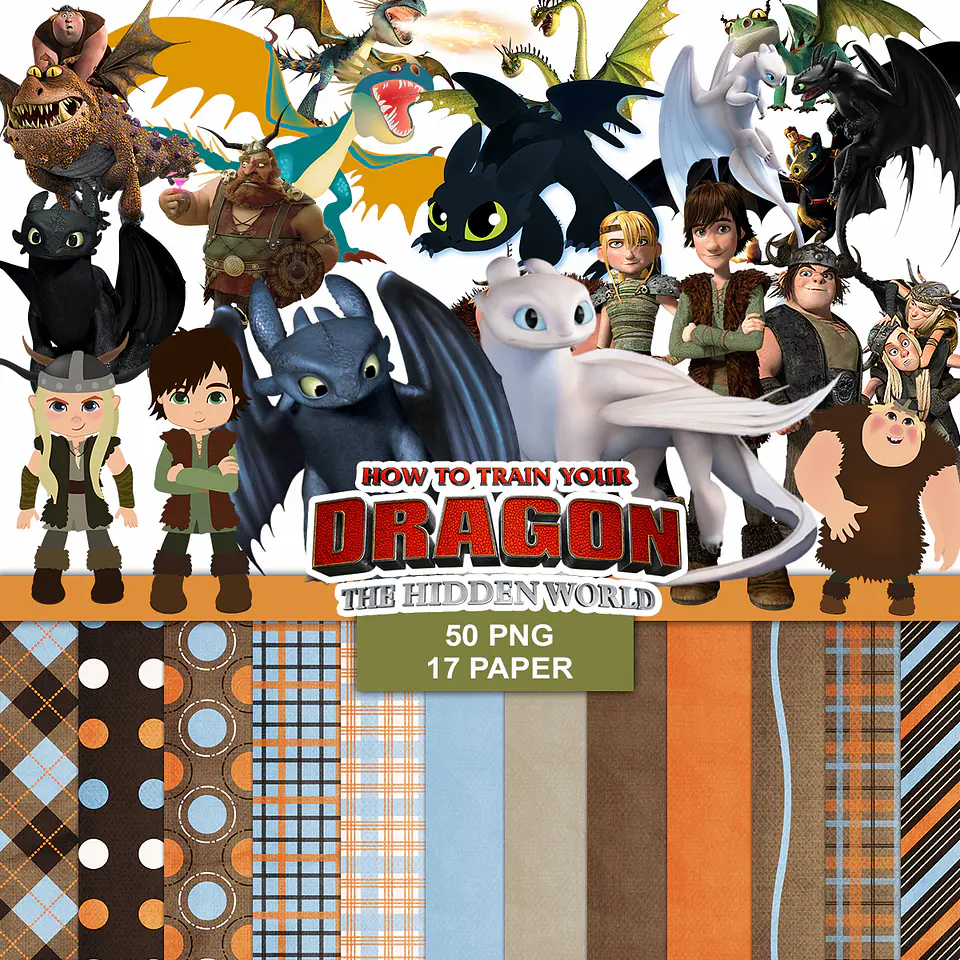 Kit digital como treinar seu dragão png clipart, papel digital 1