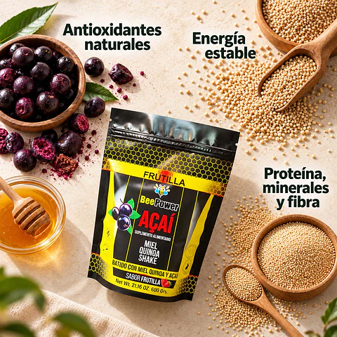 <b>AÇAÍ QUINOA SHAKE.</b>  Antioxidantes, energía estable y buena nutrición para todos los días