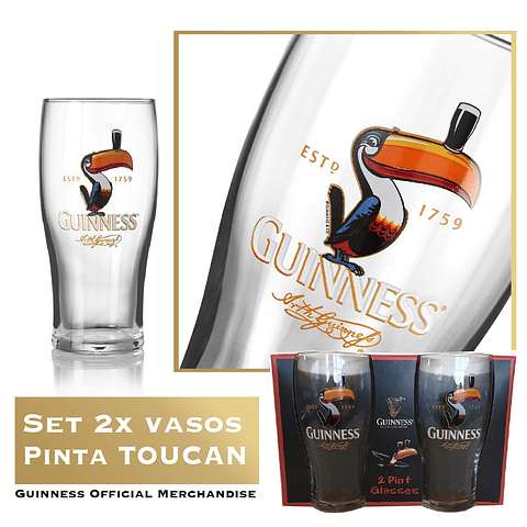 Guinness Set 2 Vasos Pinta Toucan Design Official Merchandise - Gift Pack