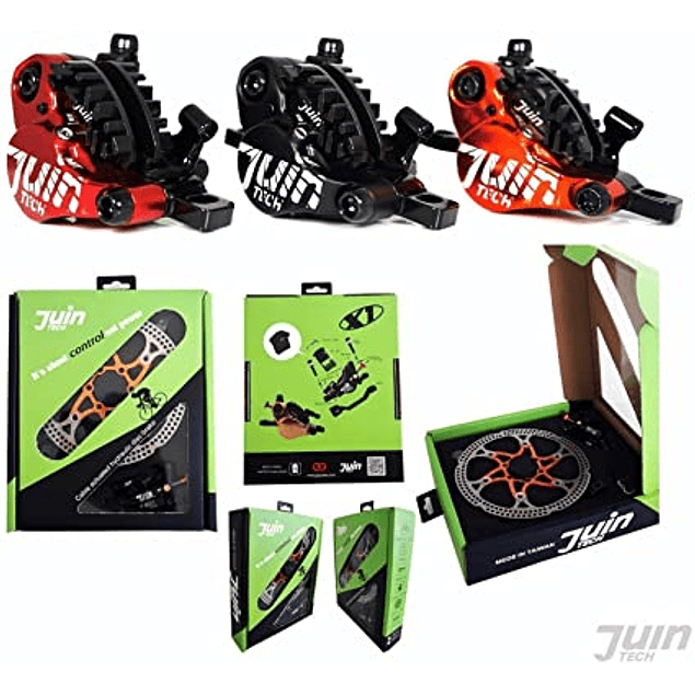 JUIN TECH X1 - KIT FRENO DE DISCO HIDRAULICO ACCIONADO POR CABLE - PM - PASTILLAS Y DISCOS CON DIFUSORES DE CALOR – PARA RUTA/CX/GRAVEL - NARANJA