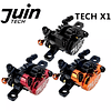 JUIN TECH X1 - KIT FRENO DE DISCO HIDRAULICO ACCIONADO POR CABLE - PM - PASTILLAS Y DISCOS CON DIFUSORES DE CALOR – PARA RUTA/CX/GRAVEL - NARANJA