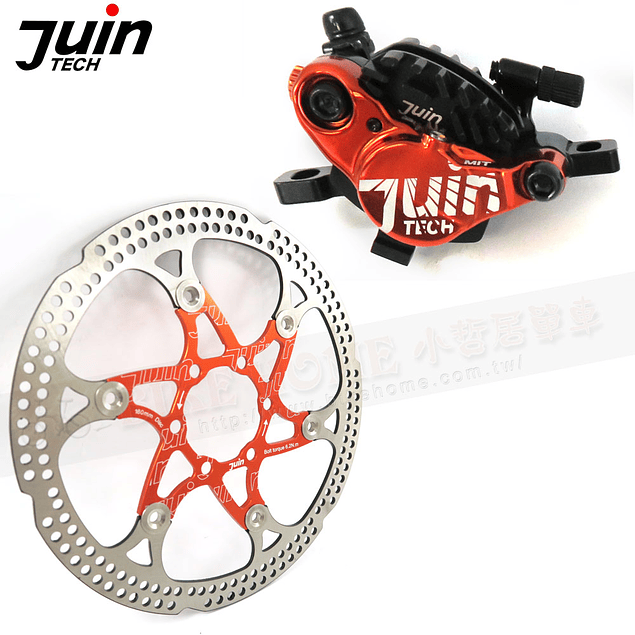 JUIN TECH X1 - KIT FRENO DE DISCO HIDRAULICO ACCIONADO POR CABLE - PM - PASTILLAS Y DISCOS CON DIFUSORES DE CALOR – PARA RUTA/CX/GRAVEL - NARANJA