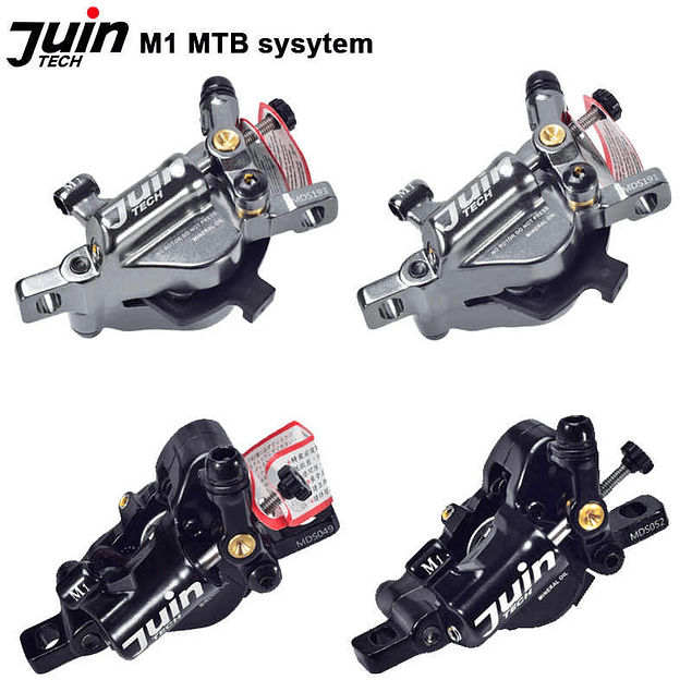 JUIN TECH M1 - KIT DE FRENO HIDRAULICO ACTIVADO POR CABLE - TIPO MTB/TIRO LARGO - PM - DISCOS DE 180MM - GRIS