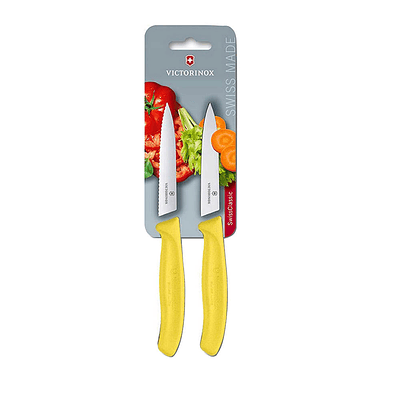 Cuchillo verduras, 2U, Dentado + Liso, Nylon Amarillo, 10 cm