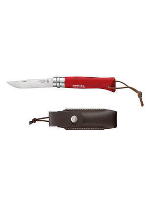 Navaja Opinel Trekking N°08 Roja con Funda de Cuero
