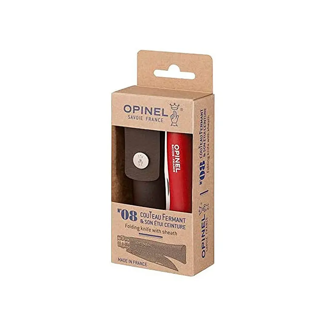 Navaja Opinel Trekking N°08 Roja con Funda de Cuero 5