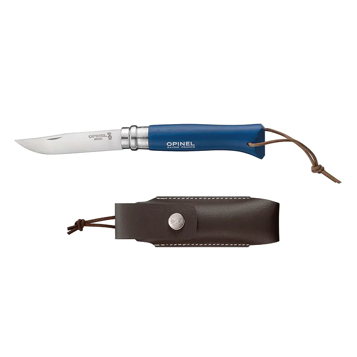 Navaja Opinel Trekking N°08 Azul con Funda de Cuero 1