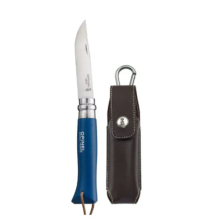 Navaja Opinel Trekking N°08 Azul con Funda de Cuero 2