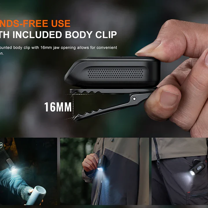 Linterna Recargable Fenix E04R Negra – 300 Lum - Clip Giratorio 360° 6