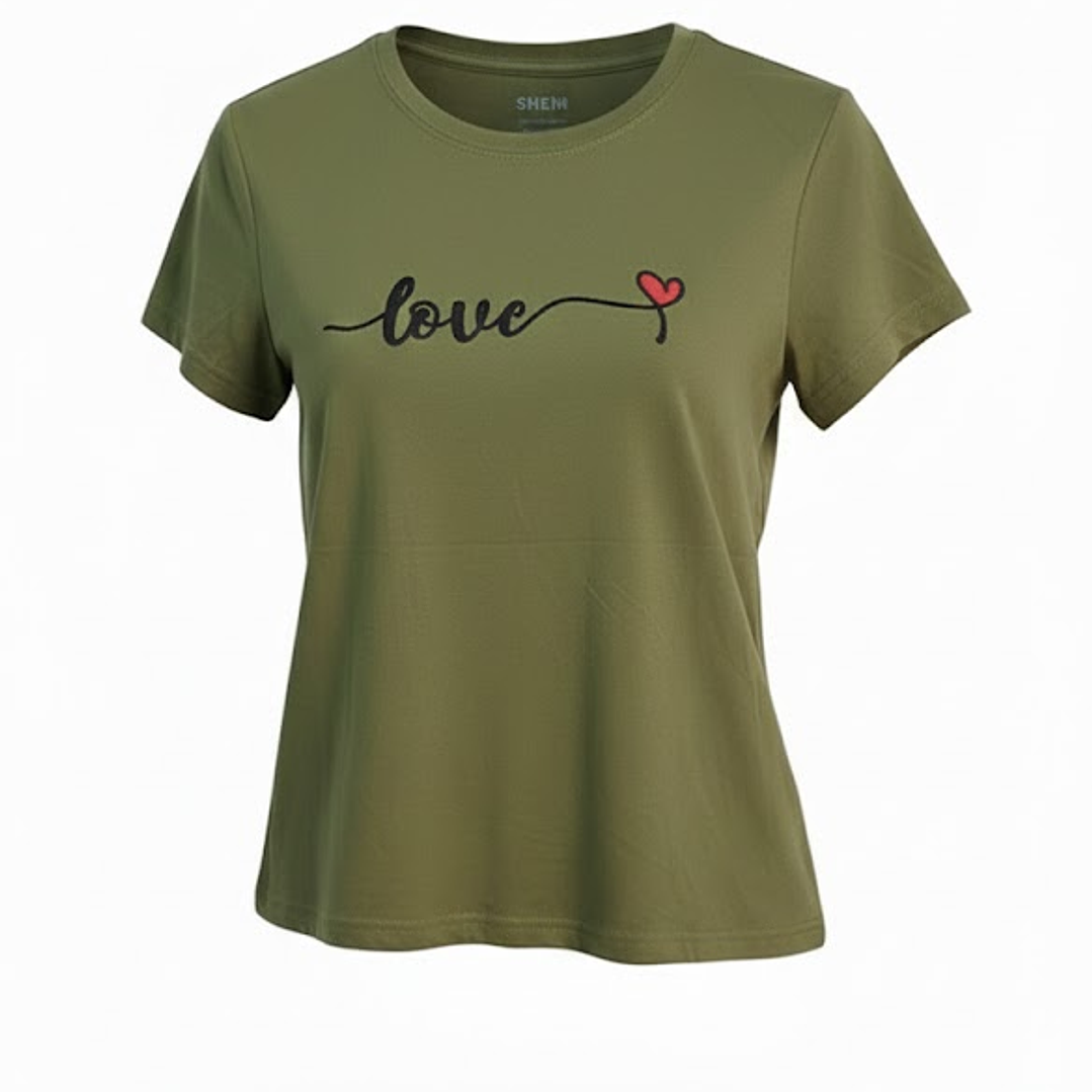 Polera SHEIN Verde Oliva Love Corazón Mujer Talla M - Como Nueva 2