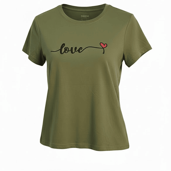 Polera SHEIN Verde Oliva Love Corazón Mujer Talla M - Como Nueva 2
