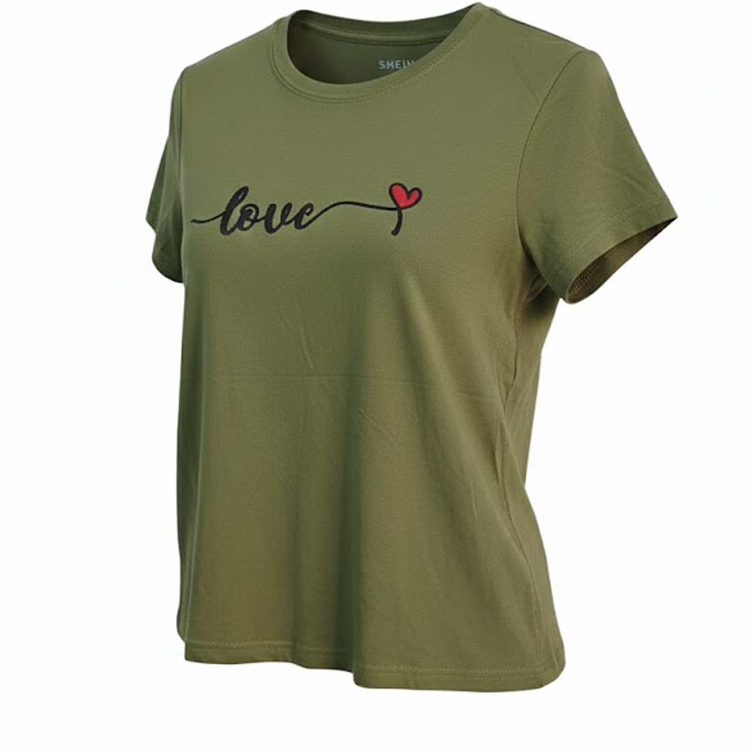 Polera SHEIN Verde Oliva Love Corazón Mujer Talla M - Como Nueva 3