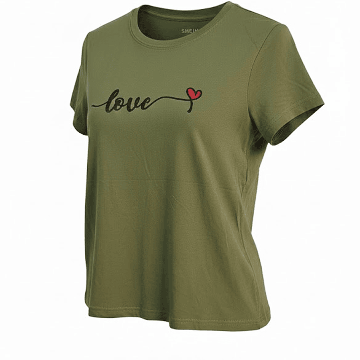 Polera SHEIN Verde Oliva Love Corazón Mujer Talla M - Como Nueva 3