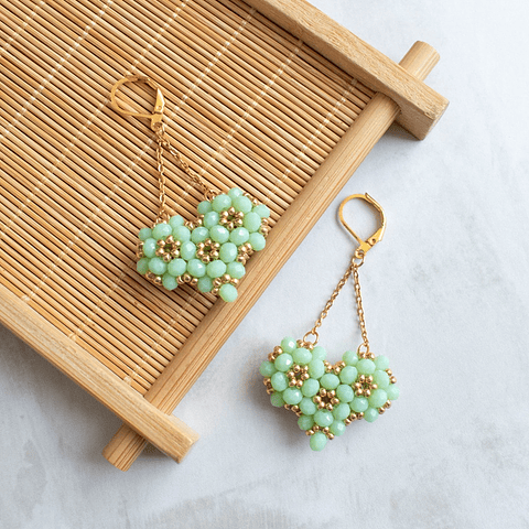 Aros "Corazón 3D" menta y dorado