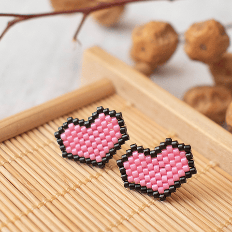 Aros "Corazón" rosado y negro