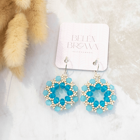 Aros "Guirnalda" celeste y plateado