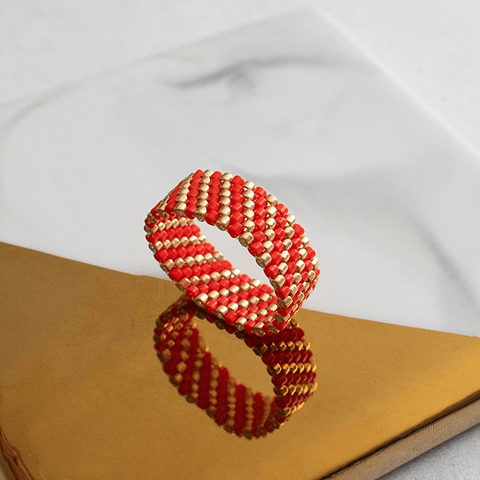 Anillo "Líneas Diagonal" rojo y dorado