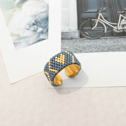Anillo ajustable "Corazón tribal" azul grisáceo