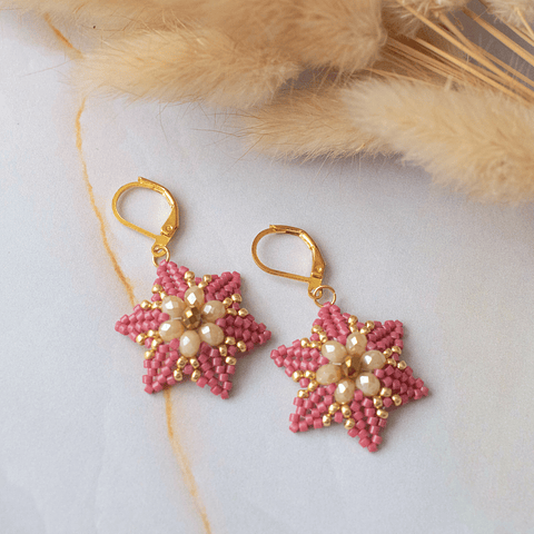 Aros "Magnolia" granate y beige