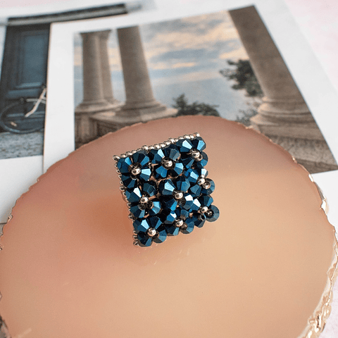 Anillo "Cuadrado" azul metalizado y plateado
