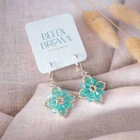 Aros "Flor de Loto" turquesa traslúcido