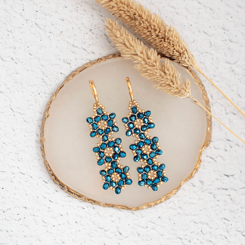 Aros "Cascada" azul metalizado y dorado