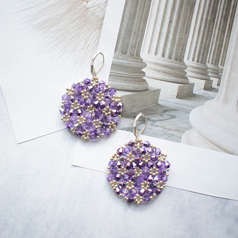 Aros "Medallón" lila y plateado