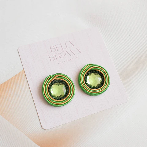 Aros "Topito bicolor" verde y dorado