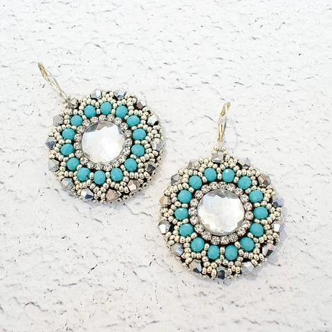 Aros "Bordados" turquesa y plateado