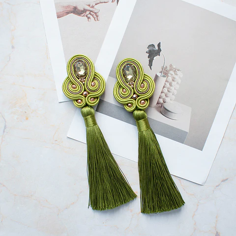 Aros "Fleco largo" verde musgo