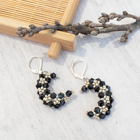 Aros "Luna" negro y plateado