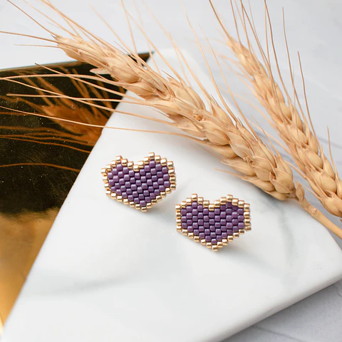 Aros "Corazón" morado y dorado