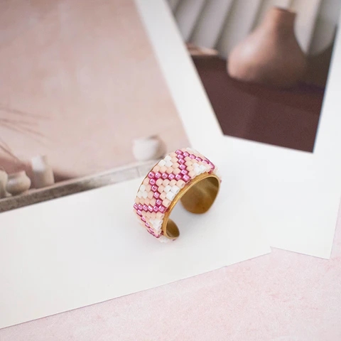 Anillo ajustable "Amazonas" rosado y durazno