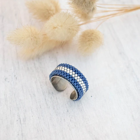 Anillo ajustable " Cintas" azul y traslúcido