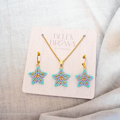 Conjunto "Estrellas" turquesa y lila
