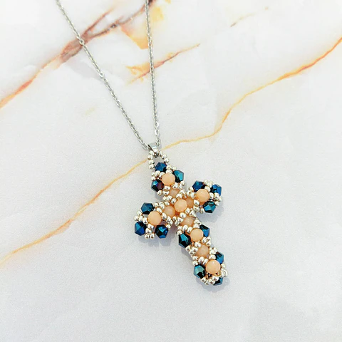 Collar "Cruz" azul y melón