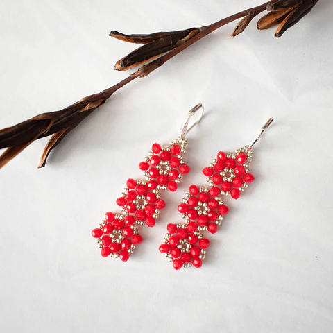 Aros "Cascada" rojo y plateado