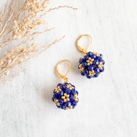 Aros "Esfera corta" azul y dorado