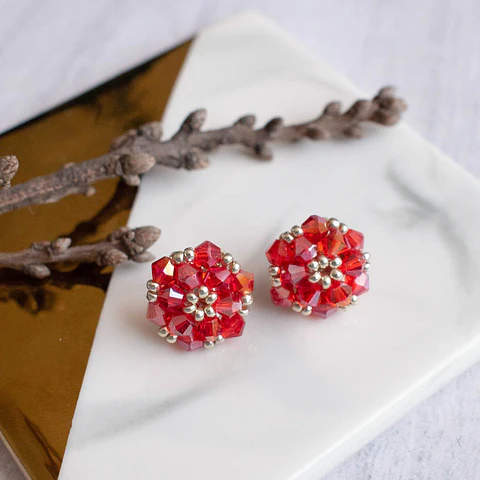 Aros "Tiny" rojo y plateado