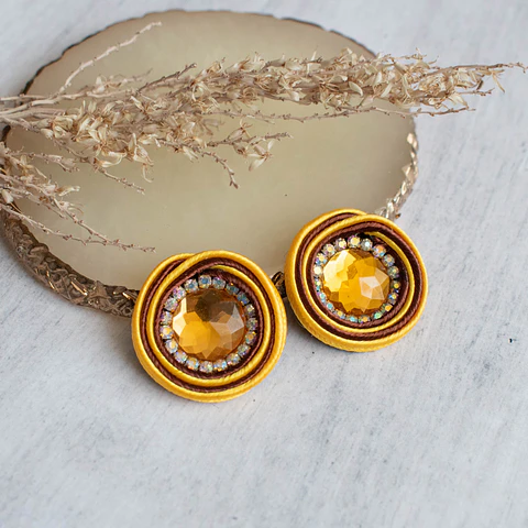 Aros "Topitos bicolor" amarillo y café