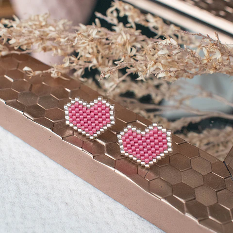 Aros "Corazón" granate y transparente