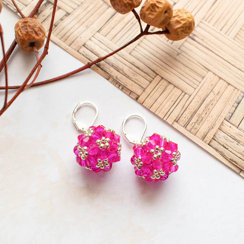 Aros "Esfera corta" fucsia