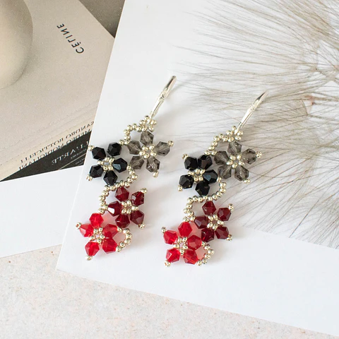 Aros "Flores" rojo, negro y gris