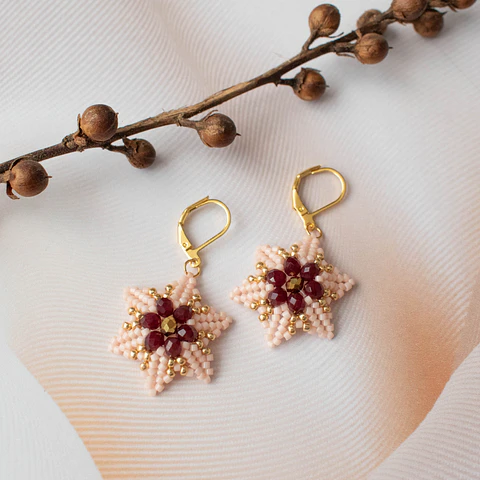 Aros "Magnolia" durazno y burdeo