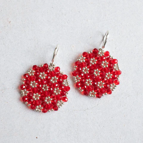 Aros "Medallón" rojo traslúcido y plateado